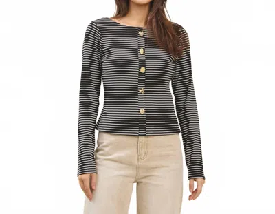 Able Jewel Button Stripe Top In Black