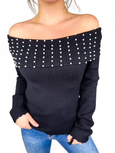 Able Knit Off Shoulder Long Sleeve Sweater In Black