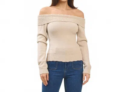Able Knit Off Shoulder Long Sleeve Sweater In Oat In Brown