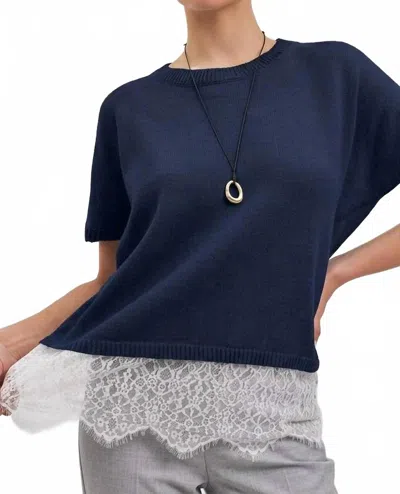 Able Lace Detail Sweater Top In Navy In Blue
