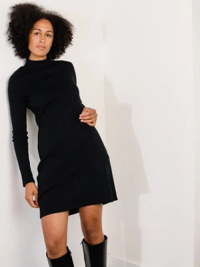 Able Lilith Mock Neck Rib Mini Dress In Black