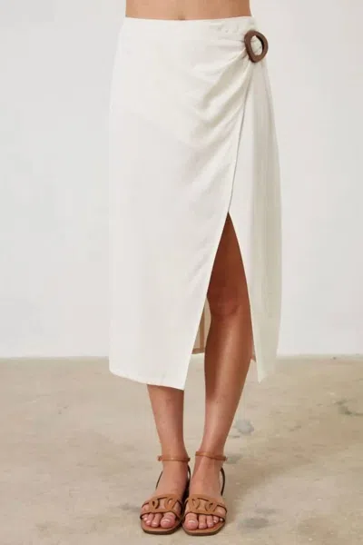 Able Linen Blend Wrap Midi Skirt In White In Multi