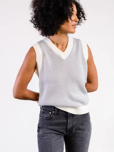 Able Liza V-neck Sweater Vest In Slate Blue/almond Stripe