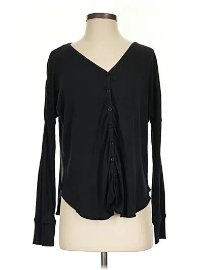 Pre-owned Able Long Sleeve Top Black Plunge Neckline Tops