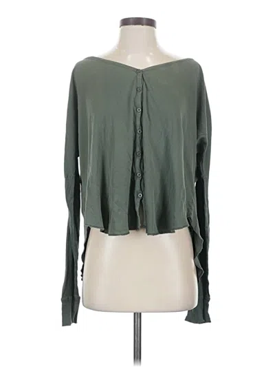 Pre-owned Able Long Sleeve Top Green Solid Pattern Scoop Neck Tops