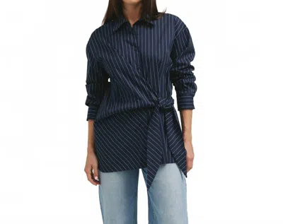 Able Margaux Striped Tie-waist Shirt In Navy In Blue