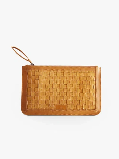 Able Nesmia Basketweave Clutch In Cognac
