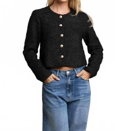 Able Novelty Button Tweed Jacket In Black