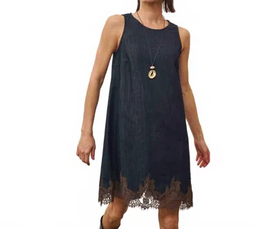 Able Sabine Denim Laced Trimmed Dress In Indigo In Black