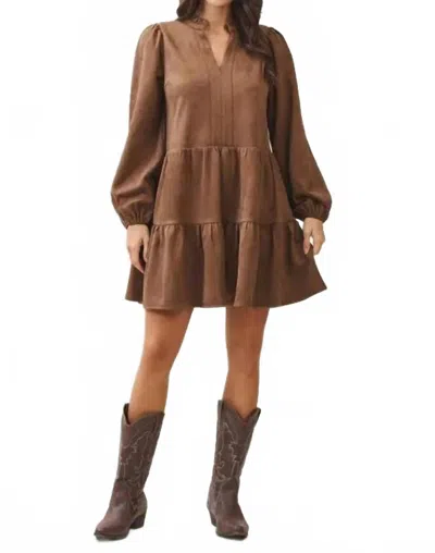 Able Sally Tiered Long Sleeve Dress In Mocha Suede In Brown