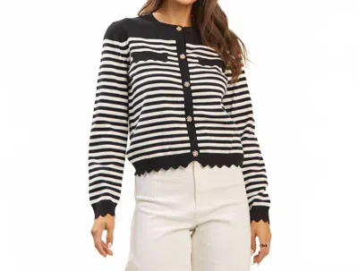 Able Scalloped Stripe Cardigan In Black