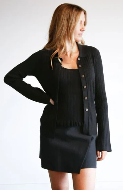 Able Serena Rib Cardigan In Black