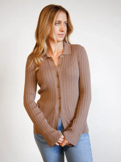 Able Serena Rib Cardigan In Driftwood