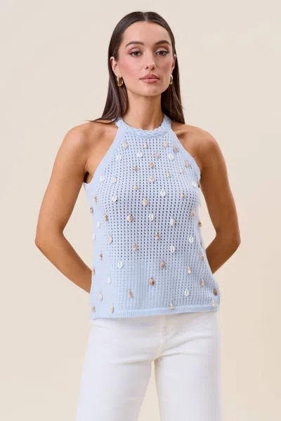 Able Shell Embellished Halter Top In Sky In Blue