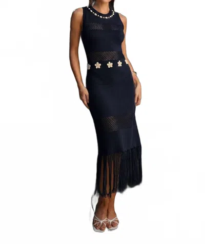 Able Shell Embellished Open Knit Maxi Dress In Navy In Blue