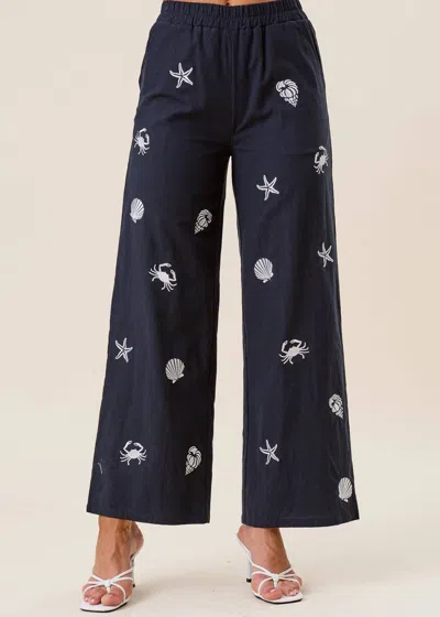 Able Shelly Embroidered Pants In Navy In Blue