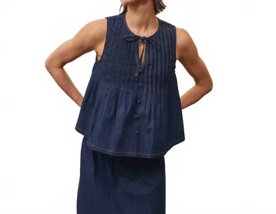 Able Sleeveless Pleated Top In Denim In Blue