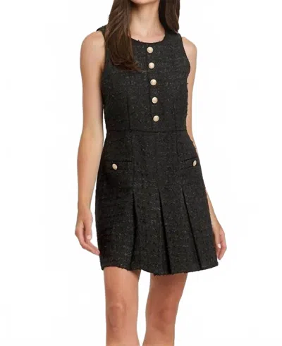 Able Sleeveless Tweed Pleated Mini Dress In Black