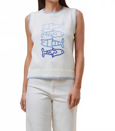 Able Sorrento Sleeveless Sweater In White/blue