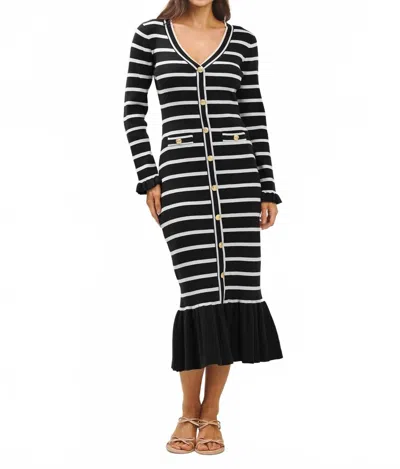Able Striped Knit Dress With Ruffle Hem In Black