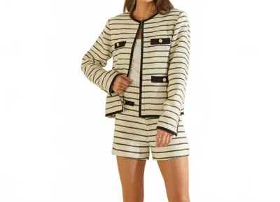 Able Striped Tweed Cardigan Jacket In Cream/black In Multi