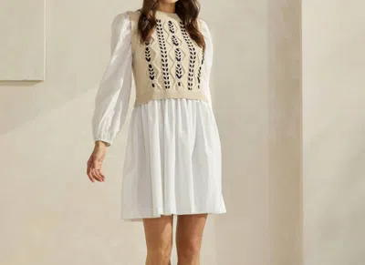 Able Sweater & Poplin Combo Dress In Beige/white
