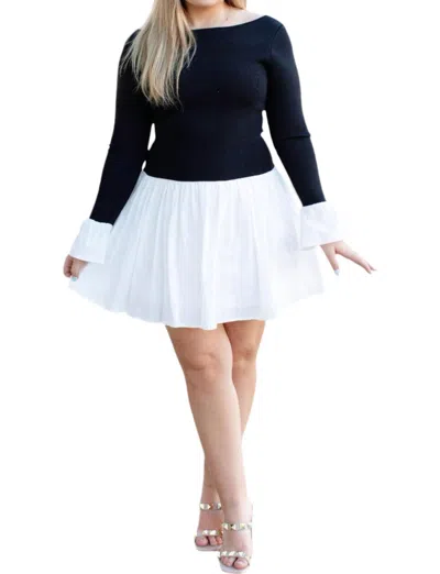 Able Sweater & Poplin Mini Dress In Black/white In Multi