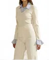 Able Sweater Top With Contrast Neck & Cuffs In Ivory/sky In Neutral
