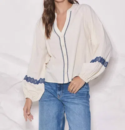Able Trim Detail Top In Navy In White