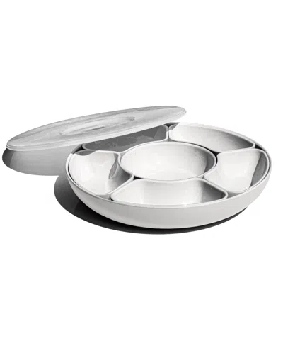 Abode Homewares 8-piece Divided Server With Lazy Susan And Lid In White