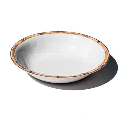 Abode Homewares Bamboo Rim Melamine Serving Bowl - White - 13.8"