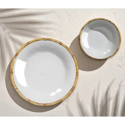 Abode Homewares Bamboo Rim Newwave Melamine Low Bowl - White - 8.9" - Set Of 6