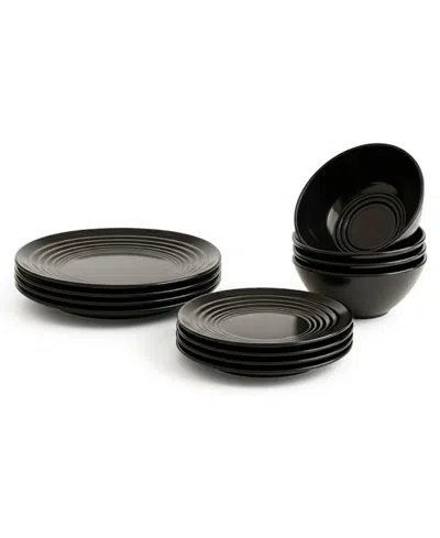 Abode Homewares Barro Newwave Melamine 12-piece Dinnerware Set, Service For 4 In Black
