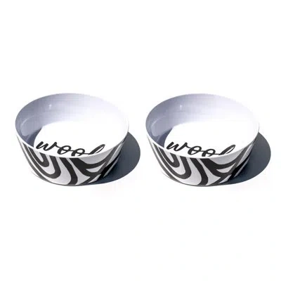 Abode Homewares Black & White Woof Lines Melamine Pet Bowl - Large - 5 Cups - Black