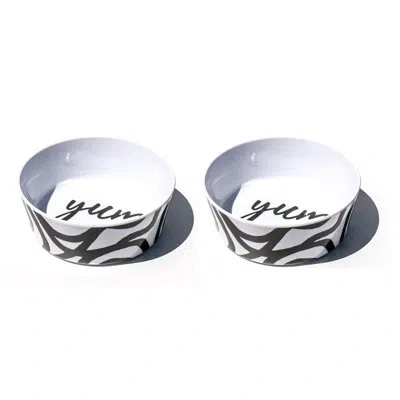 Abode Homewares Black & White Yum Lines Melamine Pet Bowl - Medium - 3 Cups - Black