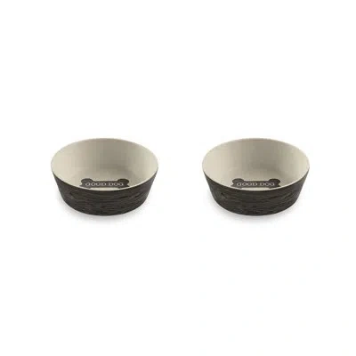 Abode Homewares Blackened Wood Bone Merge Pet Bowl In Brown
