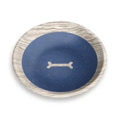 Abode Homewares Blackened Wood Bone Merge Pet Saucer - 0.75 Cups - Black In Navy