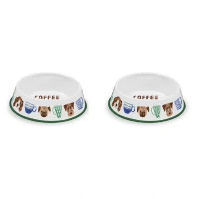 Abode Homewares Coffee & Dogs Melamine Pet Bowl In White