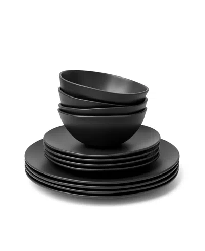 Abode Homewares Coupe Wheat 12-piece Dinnerware Set, Service For 4 In Black