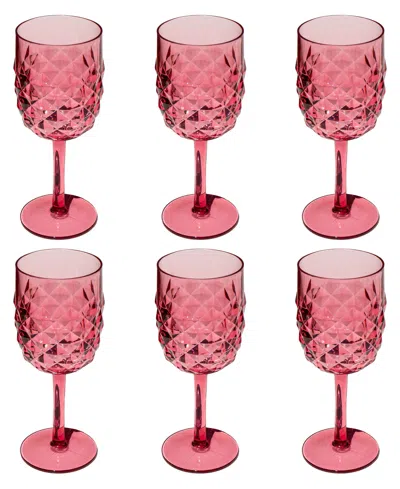 Abode Homewares Diamond Cut Acrylic Goblet Wine Glasses, Set Of 6 In Pink
