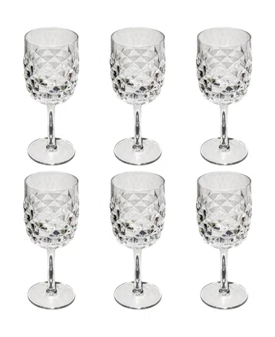 Abode Homewares Diamond Cut Acrylic Goblet Wine Glasses, Set Of 6 In Transparent