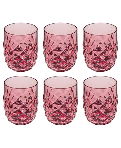 Abode Homewares Diamond Cut Acrylic Stemless Wine Glasses, Set Of 6 In Pink