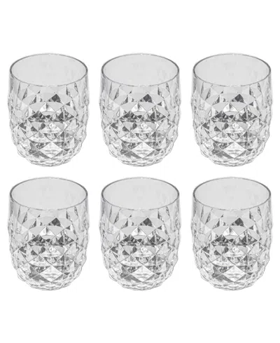 Abode Homewares Diamond Cut Acrylic Stemless Wine Glasses, Set Of 6 In Transparent