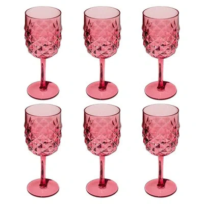 Abode Homewares Diamond Cut Acrylic Wine Glass - Clear - 15.6 oz - Set Of 6 In Pink
