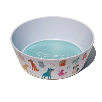 Abode Homewares Dog Whimsy Melamine Pet Bowl In White