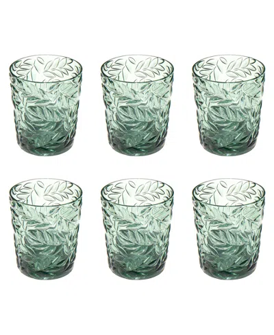 Abode Homewares Embossed Leaf Acrylic Drinking Glasses, Set Of 6 In Green
