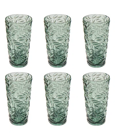 Abode Homewares Embossed Leaf Acrylic Drinking Glasses, Set Of 6 In Green