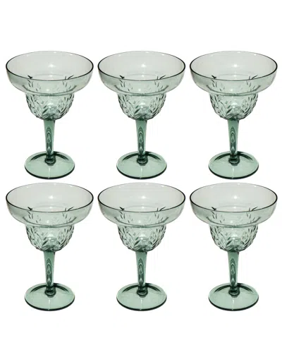 Abode Homewares Embossed Leaf Acrylic Margarita Glasses, Set Of 6 In Green