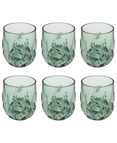Abode Homewares Embossed Leaf Acrylic Stemless Wine Glasses, Set Of 6 In Green