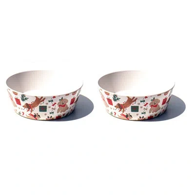 Abode Homewares Holiday Whimsy Melamine Pet Bowl - Medium - 3 Cups - White Multicolor In Tan